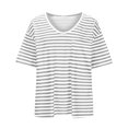 thumbnail image 4 of YI YI Oversized Striped T-Shirt for Women Casual Deep V Neck Short Sleeve Drop Shoulder Tee Shirt Summer Going Out Tops 2XL Gray, 4 of 9