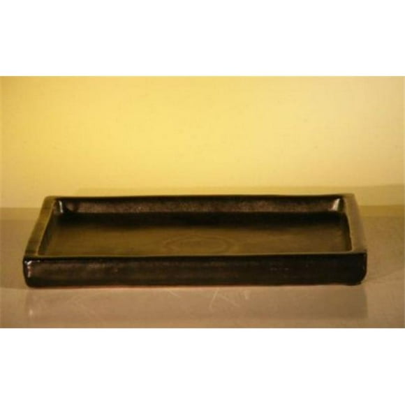 8 x 5.75 x 1 & 7.25 x 5 x 0.5 in. Black Ceramic Humidity & Drip Bonsai Tray, Rectangle