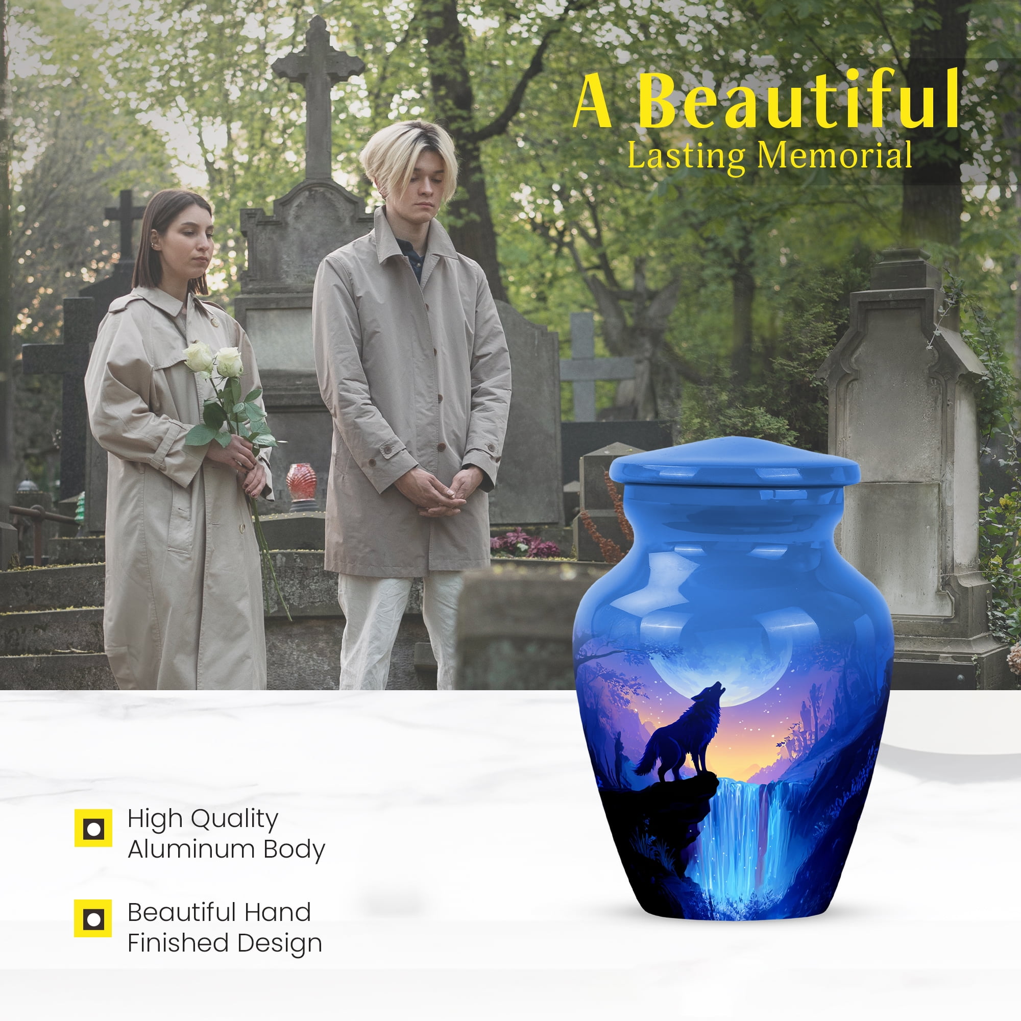 MUKTIVE Waterfall Keepsake Burial Urns for Human Ashes Adult Man, Mini Aqua Blue Burial Urns for Human Ashes Adult Female, Tiny Wolf Urn, Mini Moon Portable Urn for Travel, 3 Inch
