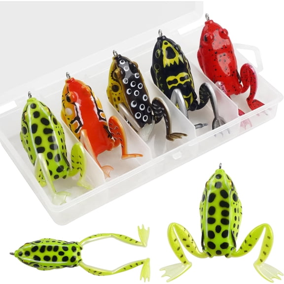 OROOTL Topwater Frog Lures, 5PCS Soft Frog Fishing Lures Frog Baits Lures for Bass Fishing Trout Fishing Lures Kit Soft Swimbait Floating Bait with Weedless Hooks for Freshwater Saltwater