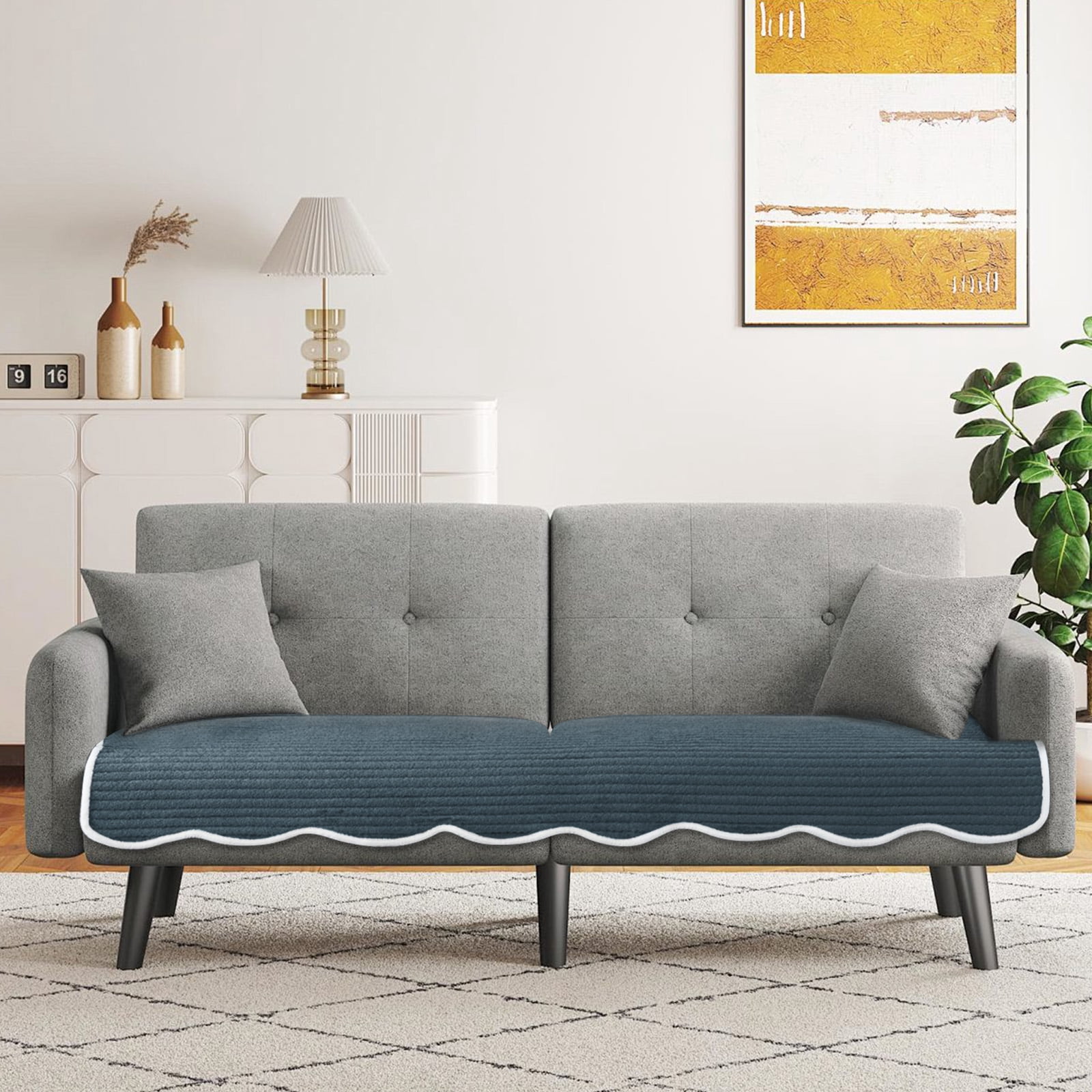 Eurhowing Velvet Sofa Cover, Non-Slip & Pet-Friendly Couch Slipcover, Scratch-Resistant Washable Furniture Protector for Couch, 36"×83", Blue