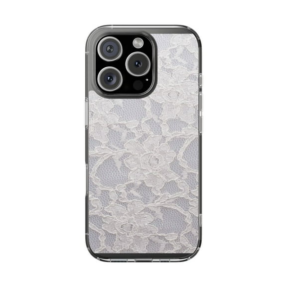 Clear Hybrid Shockproof Case for Apple iPhone 16 PRO - Elegant Floral Lace Pattern Design