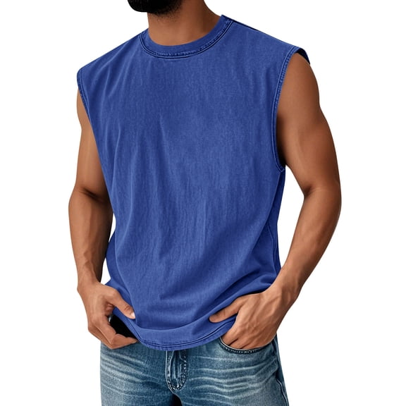 Mens Cotton Sleeveless Tank Tops Cut Off Muscle Gym T Shirts Running Beach Loose Fit Tees, XL