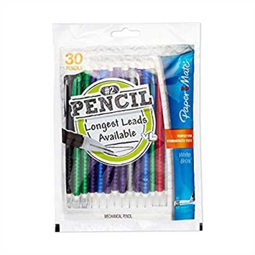 Paper Mate WriteBros Mechanical Pencil 0.7mm Translucent Assorted 30 Count