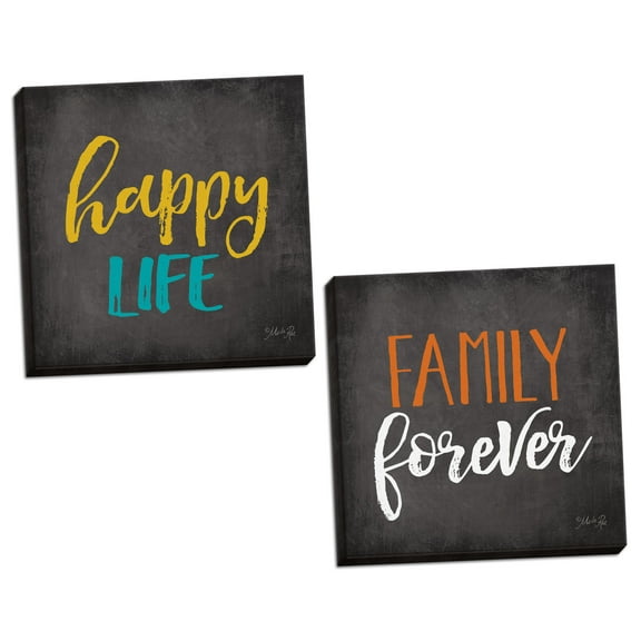 Gango Home Decor Contemporary Happy Place & Family Forever by Marla Rae (Ready to Hang); Two 12x12in Hand-Stretched Canvases