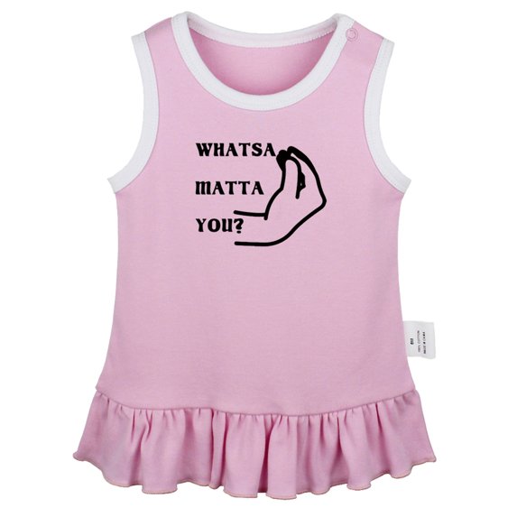 iDzn Italian Whatsa Matta You Funny Dresses For Baby, Newborn Babies Skirts, Infant Princess Dress, 0-24M Kids Graphic Clothes (Pink Sleeveless Dresses, 6-12 Months)
