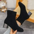 thumbnail image 6 of Dakaela Women's Ankle Boots Square Toe Chunky Low Heel Sock Booties Suede Elastic Mid Calf Slip on Dress Shoes Black 8, 6 of 8