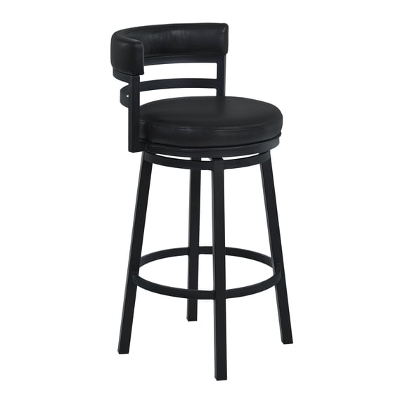 Titana 30" Bar Height Swivel Ford Black Faux Leather and Black Metal Bar Stool for Kitchen Island Counter