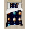 Educational Twin Size Duvet Cover Set, Solar System Planets and the Sun Pictograms Set Astronomical Colorful Design, Decorative 2 Piece Bedding Set with 1 Pillow Sham, Multicolor, by Ambesonne