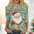 thumbnail image 5 of Xmas Tops for Women - Crewneck 3/4 Sleeve Christmas Santa Women Tops 00J Green, 5 of 5