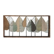 DecMode Brown Wood Varying Texture Leaf Wall Decor with Green and Black Metal Accents