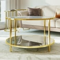 thumbnail image 2 of DWVO White Marble Round Coffee Table, Mid-Century Modern Glass Center Table with Storage for Living Room, 2 of 7