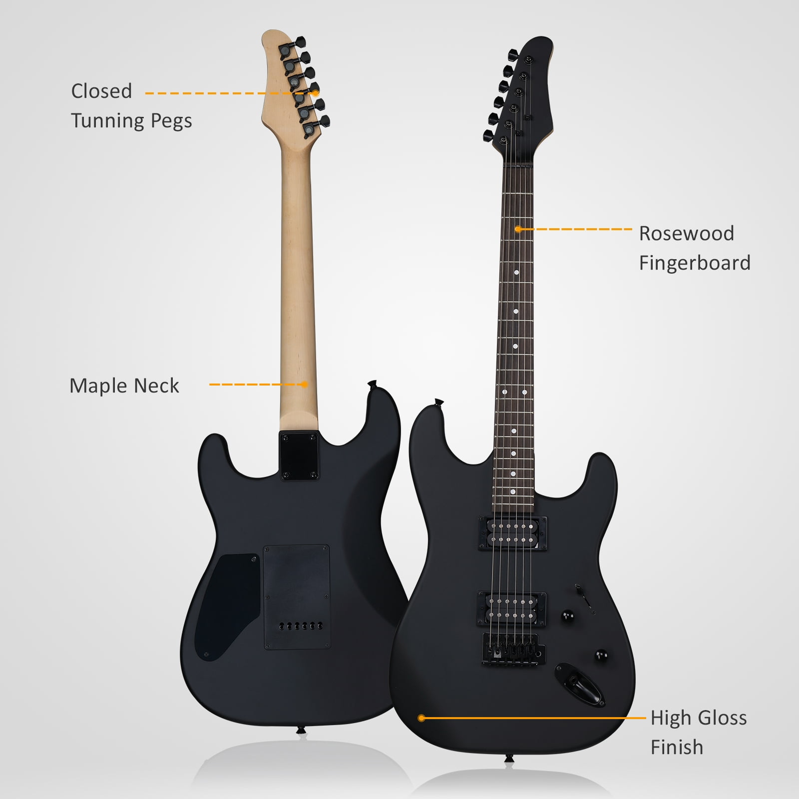 Ktaxon KST 39in Electric Guitar Beginner Kit w/ 20W Amp, H-H Pickups, Capo, Strap, Cable, Picks, Matte Black