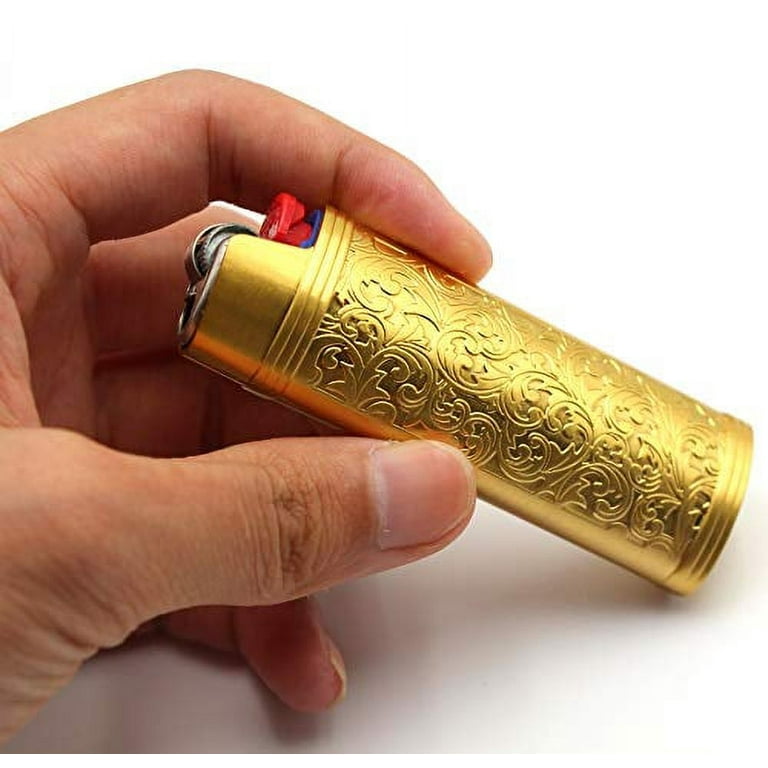 Lucklybestseller Metal Lighter Case Cover Floral Stamped for Bic Full Size  Lighter J6 (Gold)