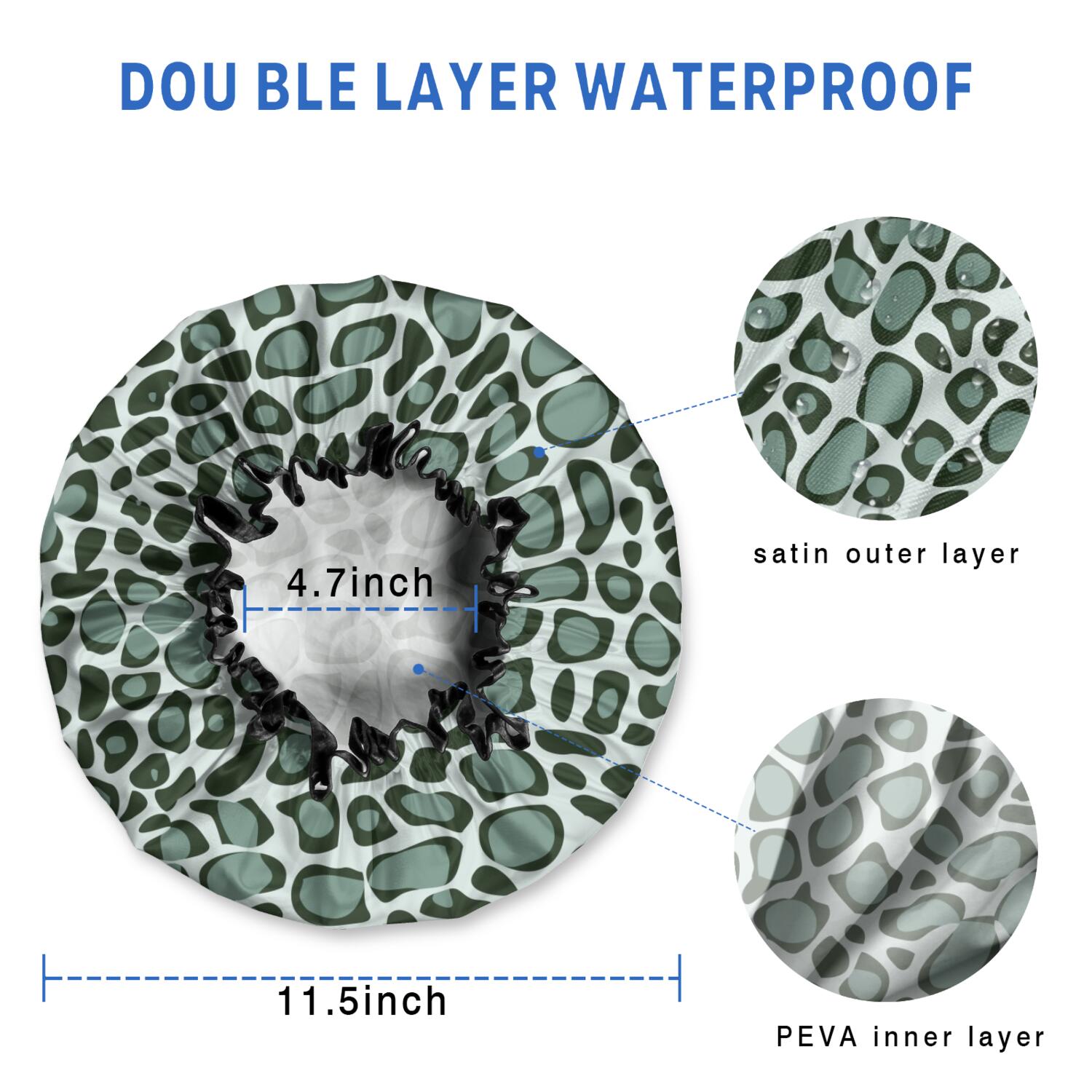 Shower Caps,Green and Dark Green Giraffe Pattern Waterproof Shower Cap for Women 4 Pieces,Double Reusable Hair Cover for Shower PEVA Elastic Stretch Hem