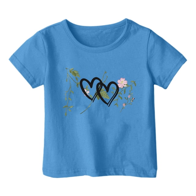 PMVFHDE Hauts à Manches Courtes pour Filles T-Shirts Amples Basiques Hauts Tendance pour Filles Mode Décontractée Imprimé Col Rond T-Shirt Manches Courtes Bleu, 8-9 Ans