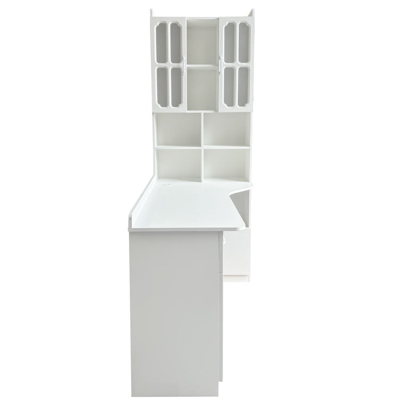 L-Shaped Computer Desk with Hutch, Storage Cabinet & Drawers, Modern Office Desk Writing Table with Bookshelf, Computer Corner Table for Work, Study