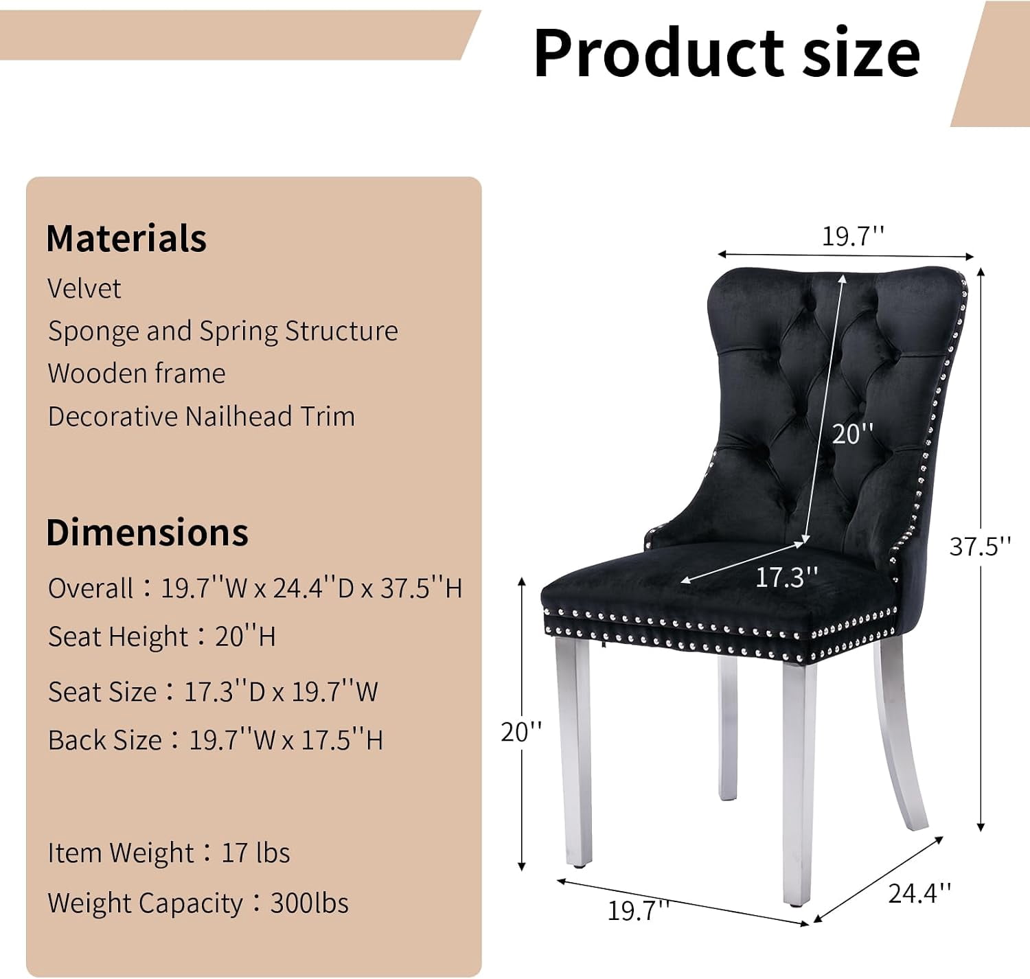 Collection Tufted Velvet Dining Chair, Nailhead Trim, Solid Wood Legs, Set of 2