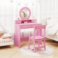 thumbnail image 4 of Gymax Kids Vanity Set Desk & Chair Set w/ Mirror Open Shelf & 4 Storage Drawers Pink, 4 of 10
