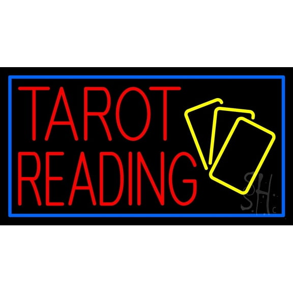 Red Tarot Reading Yellow Cards LED Neon Sign 13" Tall x 24" Wide - inches Black Square Cut Acrylic Backing, with Dimmer - Bright and Premium built indoor LED Neon Sign for Storefront.