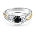 thumbnail image 2 of Gem Stone King 925 Sterling Silver and 10K Yellow Gold Round Black Onyx and White Created Sapphire 3 Stone Ring for Women (0.98 Cttw, Size 6), 2 of 3