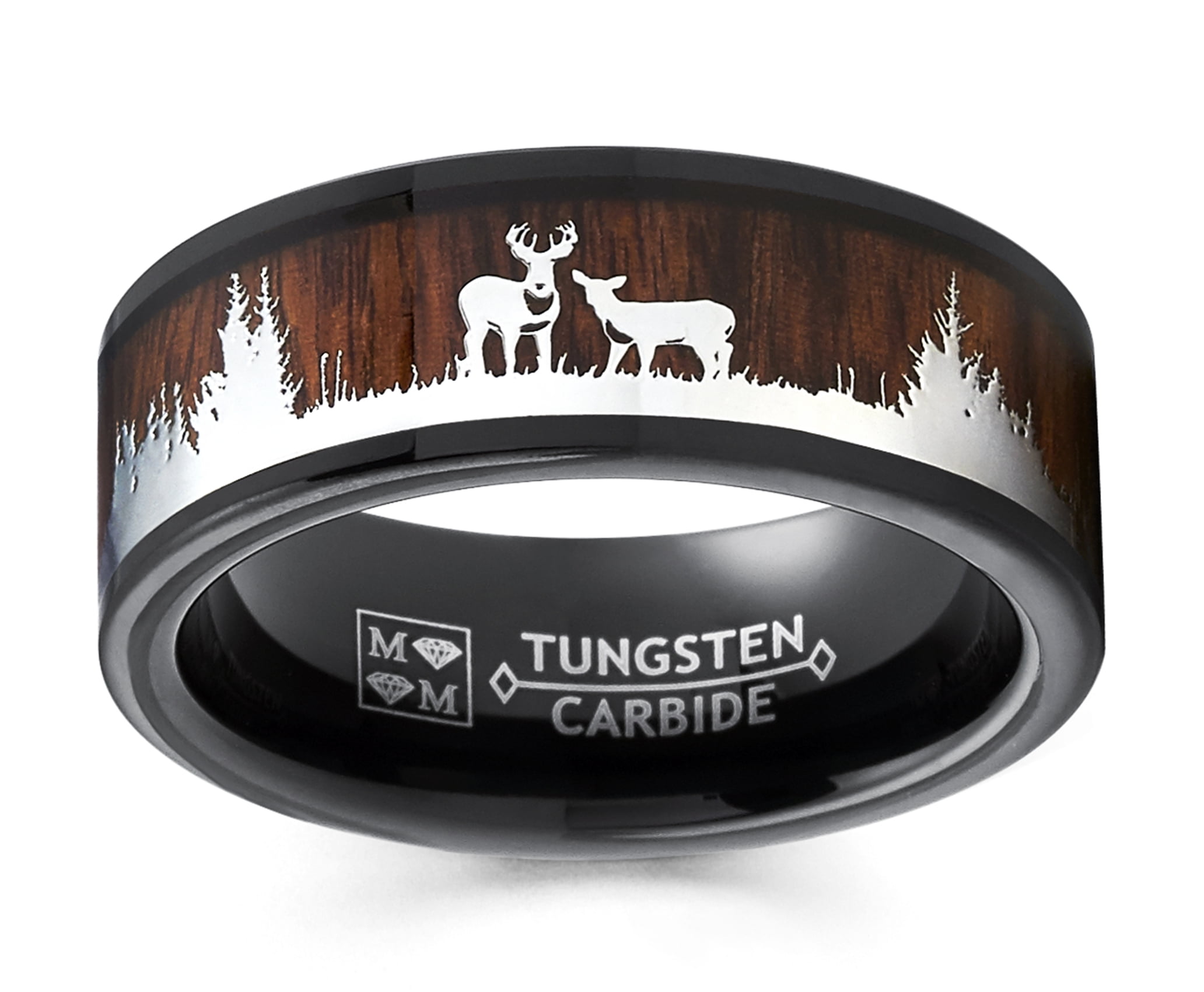 Thorsten Animal Nature Landscape Reindeer Deer Stag Mountain Range Ring Black Tungsten Ring 8mm Wide Wedding Band from Roy Rose Jewelry 