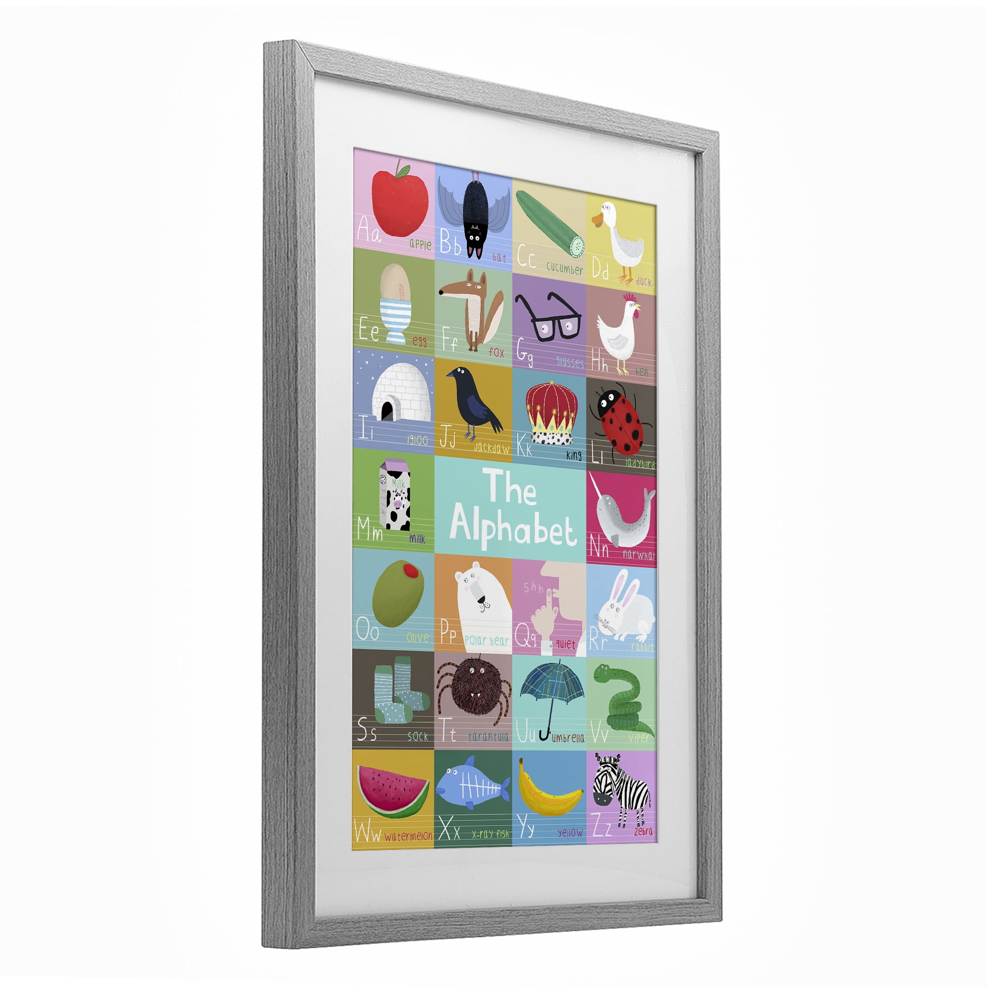 Stupell Industries First Words Alphabet Gray Framed Print Under Glass, design by Carla Daly