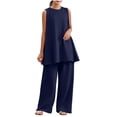 thumbnail image 2 of Naotn Pajama Sets for Women Summer 2 Piece Pjs Set Crewneck Rufle Hem Tunic Tank Top & Pant Comfy Solid Color Lounge Outfits, 2 of 6