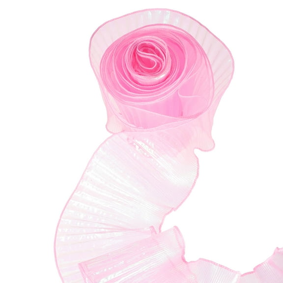 5.5" x 11 Yards Ruffle Pleated Organza Trim Iridescent Pleated Lace Trim Ribbon for DIY Craft Dress Clothing Wedding Gift Home Decoration, Pink