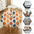 thumbnail image 4 of Mid Century Tablecloth, Groovy Retro 1960s Abstract Geometric Pattern Table Cloth Cover for Kitchen Dining Holiday Party Home Decor, Navy Blue Orange Red Round(60x60in), 4 of 6
