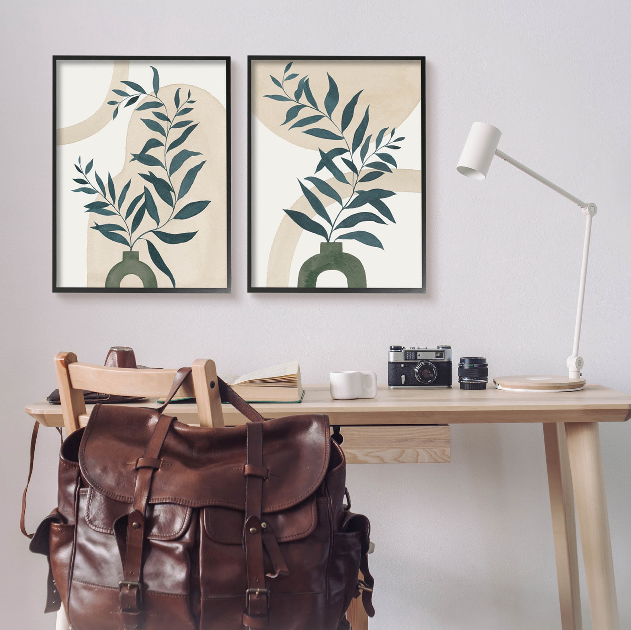 Stupell Industries Nordic Herb Vase Shapes Graphic Art Black Framed Art Print Wall Art, Set of 2, Design by Grace Popp