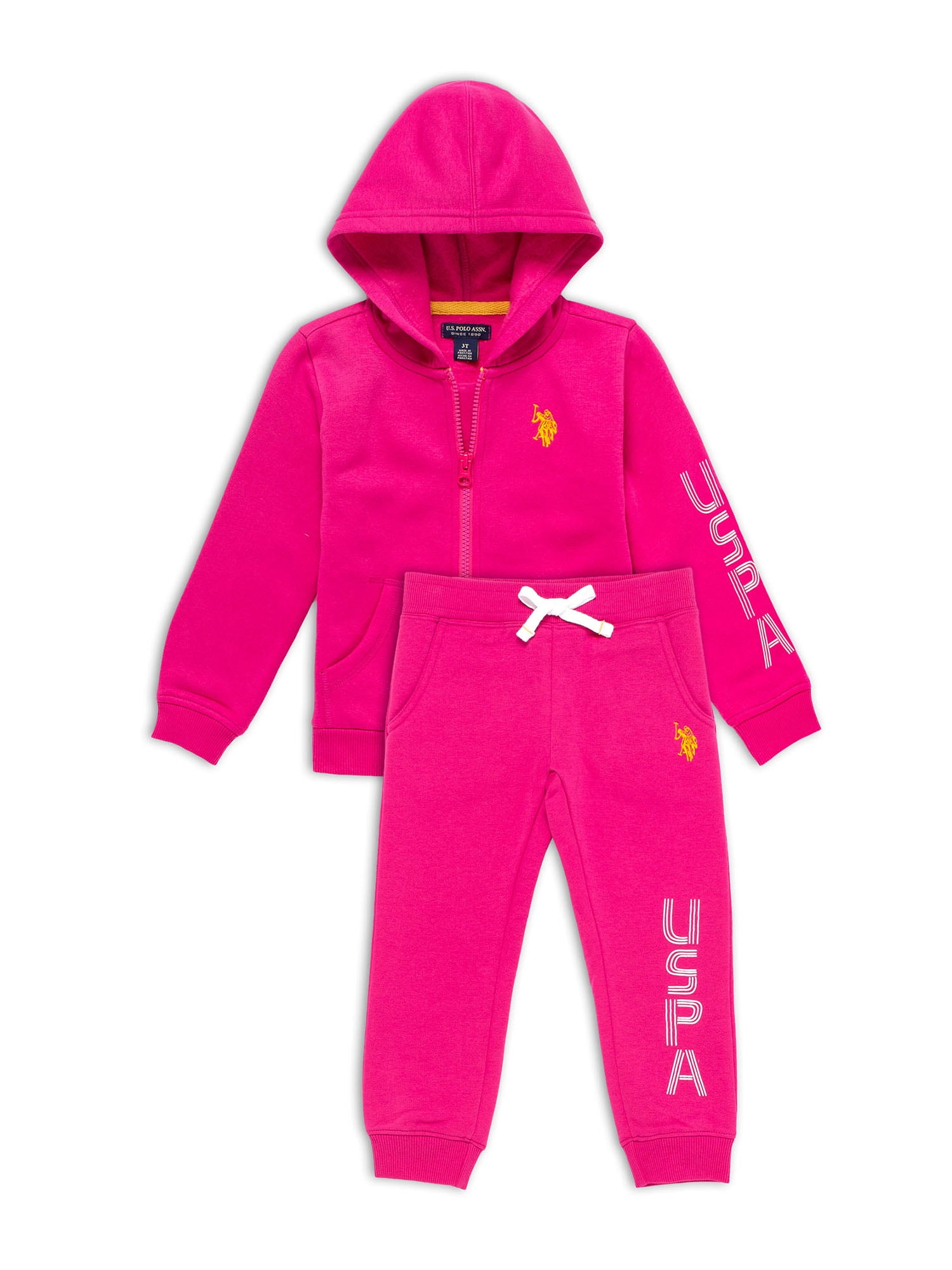 U.S. Polo Toddler Girl Fleece ZipUp Hoodie & Jogger Outfit Set, 2