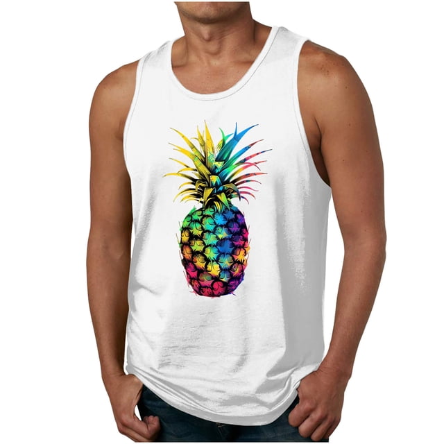 Casual Tops de Verano de la Moda de los Hombres sin Mangas Impreso Cuello Redondo, Camisa Ligera Y Cómoda para Diario