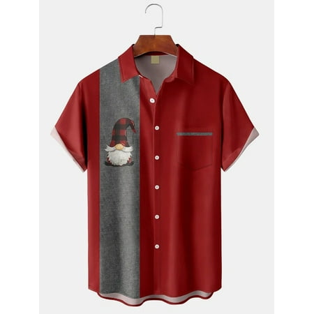 

MLFU Christmas Gnomes Chest Pocket Short Sleeve Bowling Shirt