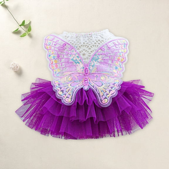 Rainbow Butterfly Dog Dresses for Small Dog Girl Puppy Lace Dress Cat Outfit Pet Butterfly for Kitten Chihuahua Yorkie Pomeranian Purple XS