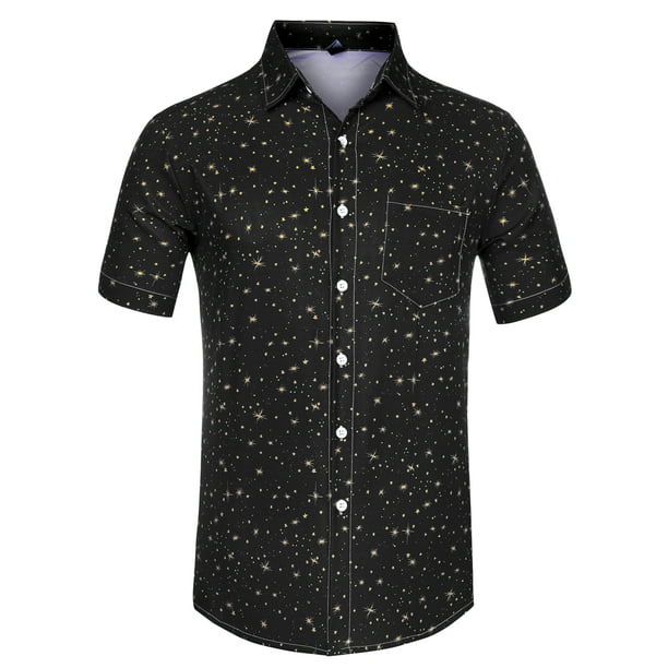 Camisa de hombre con estampado de estrellas Lars Amadeus manga corta Negro XXL