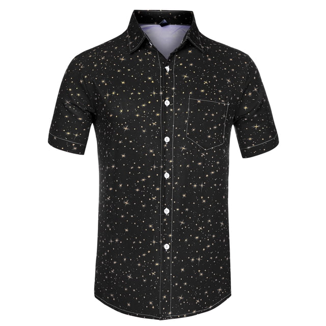 Camisa de hombre con estampado de estrellas Lars Amadeus manga corta Negro XXL