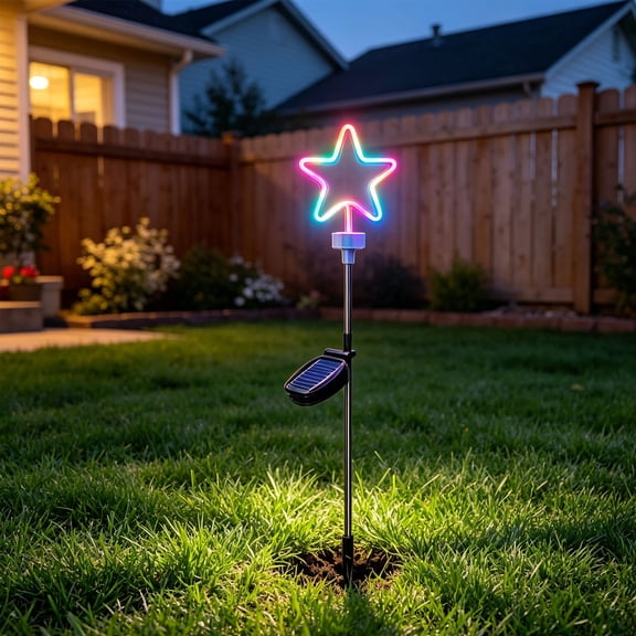 Patriotic Solar Star Ground Light Red White Blue Neon Outdoor Path Light For 4th Of July Independence Day Yard Decor