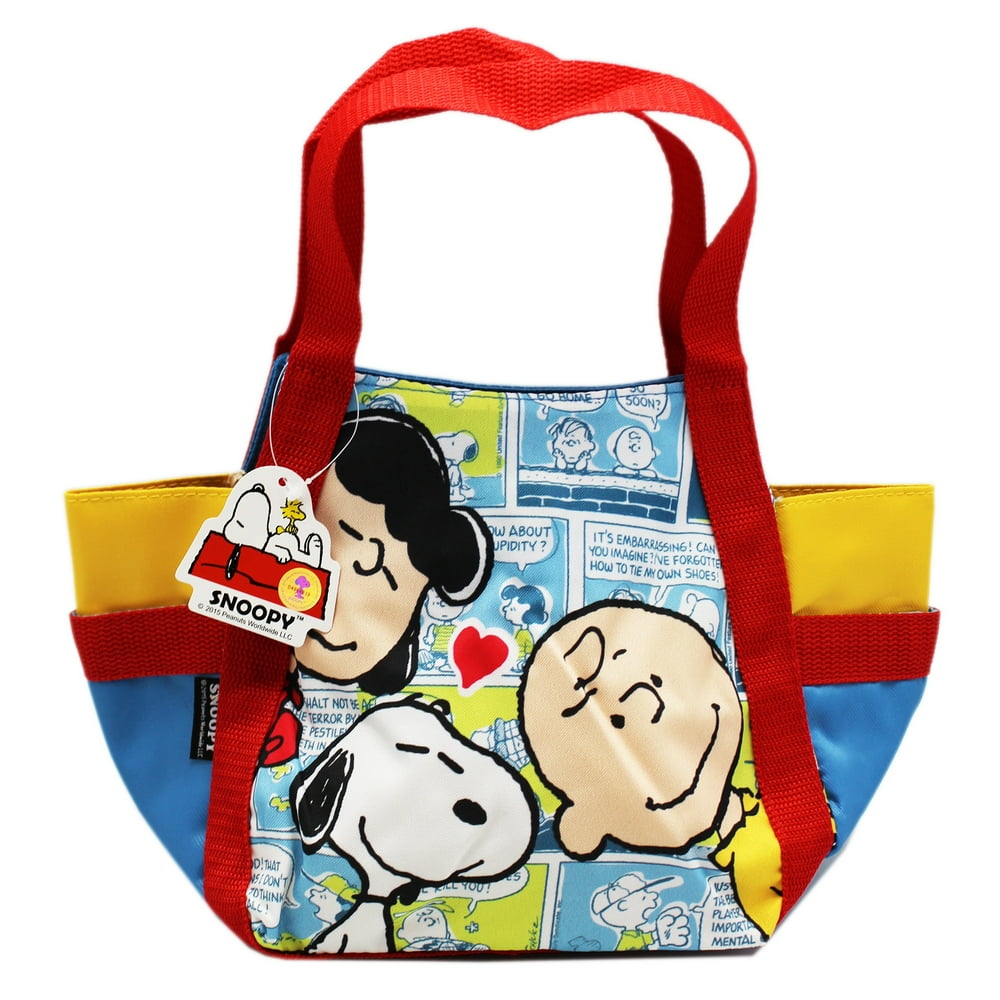 Peanuts Lucy Charlie Brown and Snoopy Red Yellow and Blue Mini Tote Bag