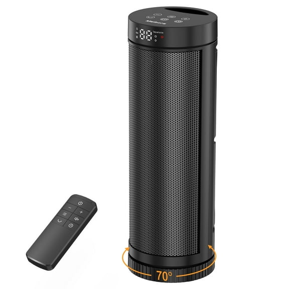 17-inch PTC Ceramic Space Heater with Remote Control, 70-Degree Swing, 3 Heating Settings, Suitable for Bedrooms and Offices