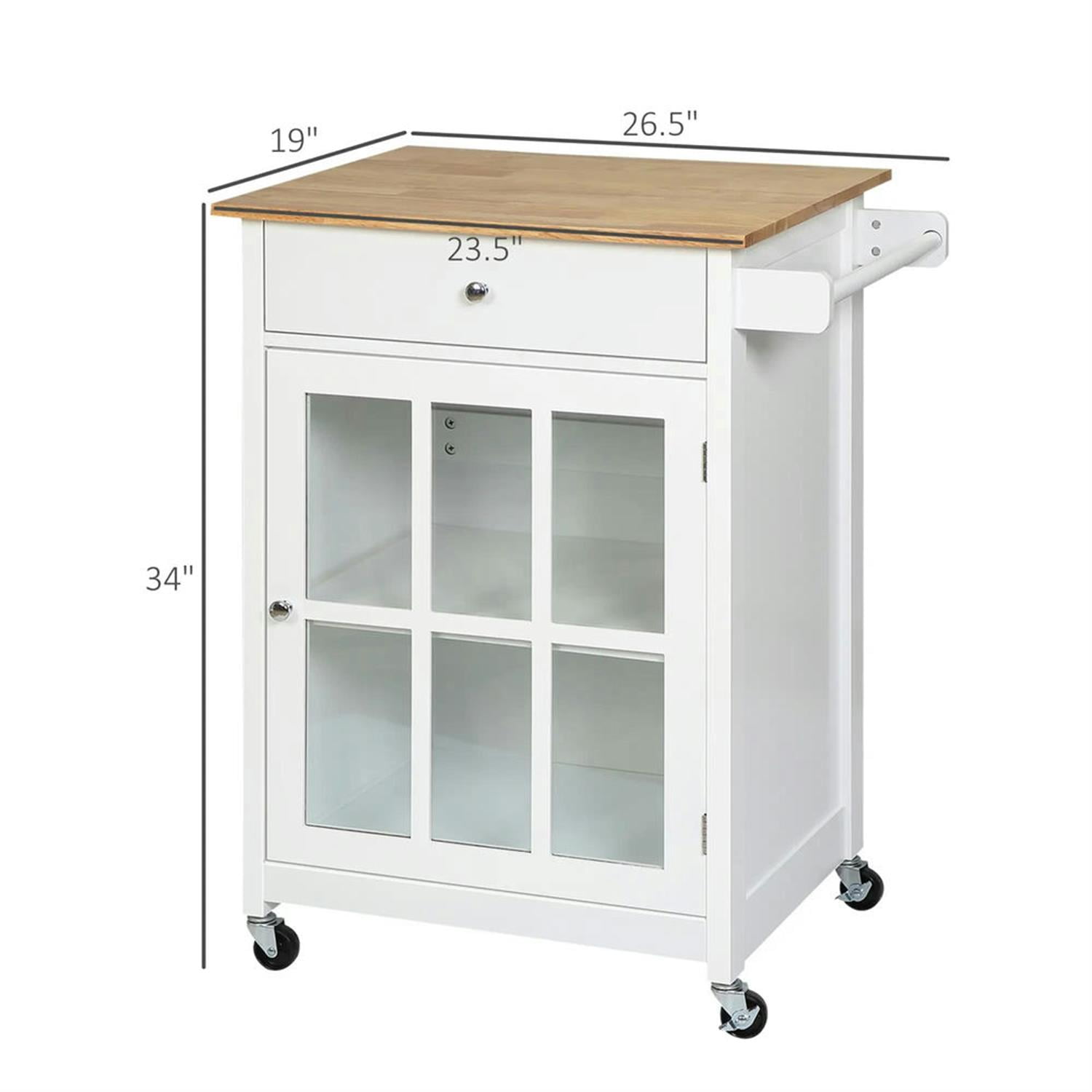 Demi Bonn 27" Kitchen Island Cart on Wheels with Storage, Rolling Dining Room Serving Utility Carts Mobile Movable with Adjustable Shelf and Drawer, White