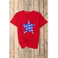 thumbnail image 2 of Red Sequin Star Graphic Crewneck T-Shirt for Women - [ZhiHiMeRi] | (US 18-20)2XL, 2 of 7