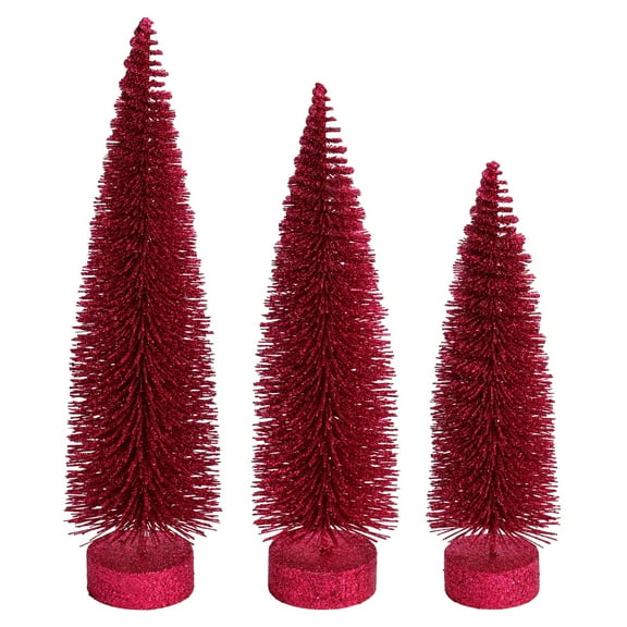 Vickerman 12"-14"-16" Dusty Rose Glitter Oval Pine Artificial Christmas Tree, Set of 3