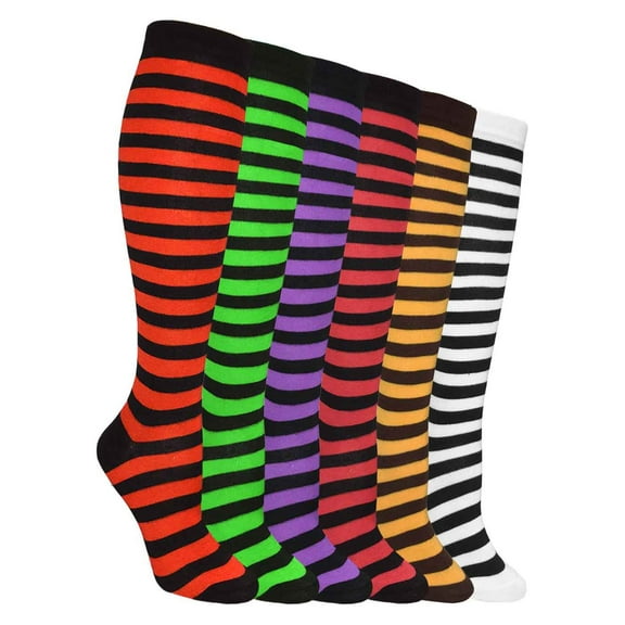 Women's 6 Pairs Truly Beautiful Comfortable Durable Soft Cable-Knit Knee High Socks Think Black Stripes LSR409-6P One SizeRandom