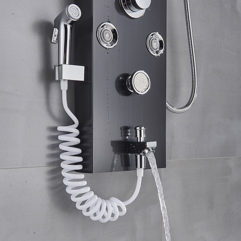 Bathfinesse Black Shower Panel LED Light Rainfall Bathroom Shower Panel Bathfinesse Black Shower Panel LED Light Rainfall Bathroom Shower Panel
