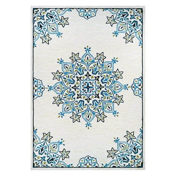 Couristan Covington Mystic Garden/Sand-Aqua, Indoor/Outdoor Area Rug - (2 Foot x 4 Foot)