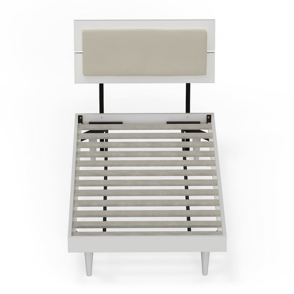 Comfort Pointe Benoni Twin Wooden Bed with Taupe Cushion White