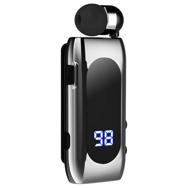 Auriculares inalámbricos Bluetooth 5.2 con pantalla LED y clip para exteriores. Mini tapones para los oídos. Plata