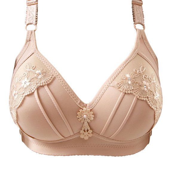 Full Coverage Wireless Lace Embroidery Bra Non Padded Soft Cup Comfort Support Adjustable Straps Floral Design