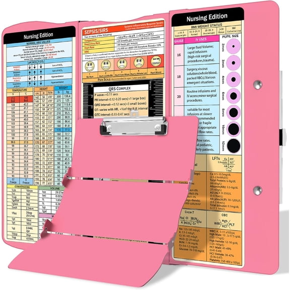 Nursing Foldable Clipboard - 3-Layer Aluminum, Medical Cheat Sheets Included, Pocket-Size Profile | For Nurses, Students & Doctors